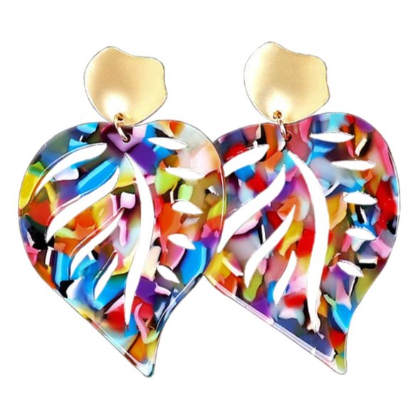 💎 Multicolor Acrylic Leaf Drop Earrings - Picture 3 of 5